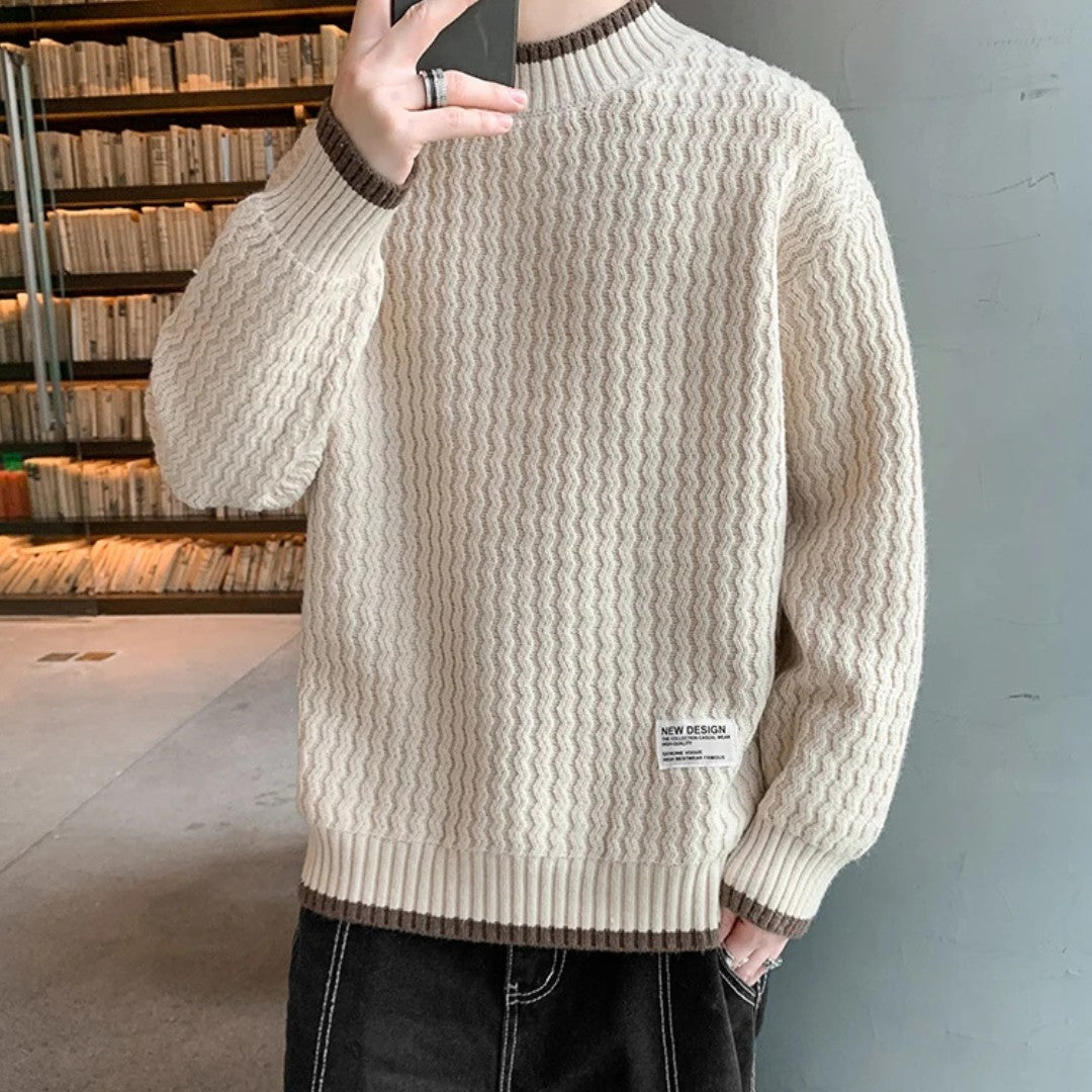 Merino Wool Pullover with Wave Texture