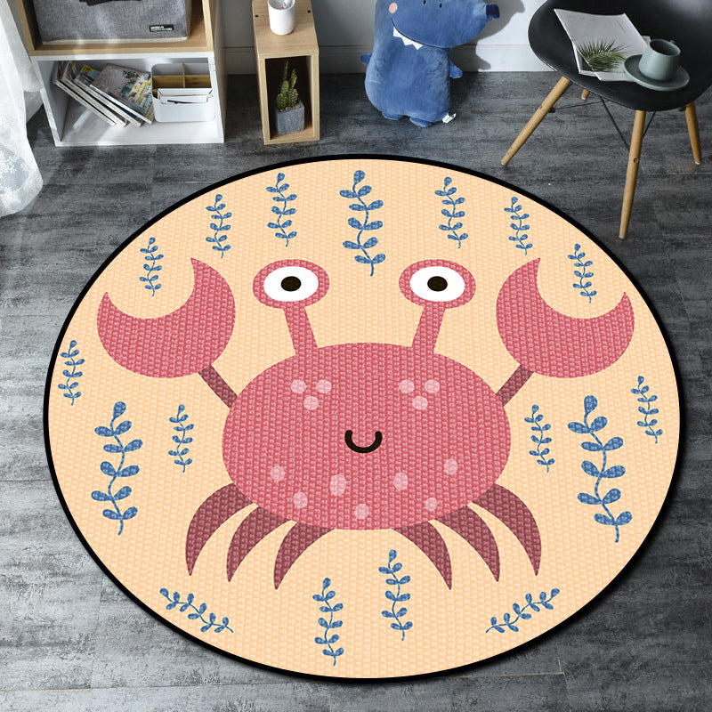 BowLift | Cartoon Kids' Room Rug Multicolored Sea Creatures Rug Synthetic Non-Slip Stain Resistant Washable Rug