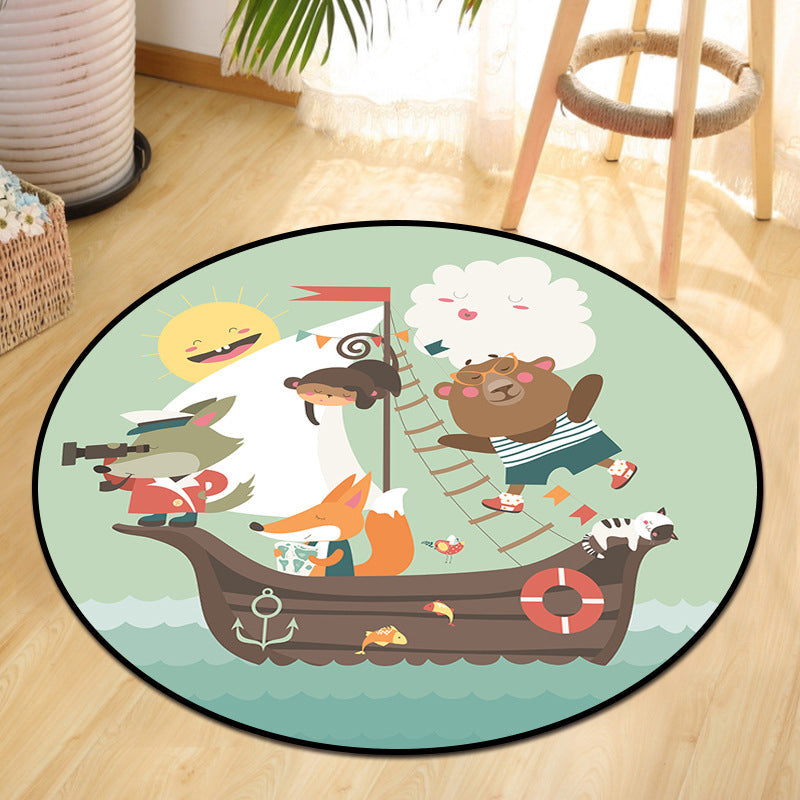 BowLift | Cute Animal Picnic Drawing Carpet Multi-Color Children's Art Carpet Synthetic Non-Slip Machine Washable Stain Resistant Carpet for Children's Room