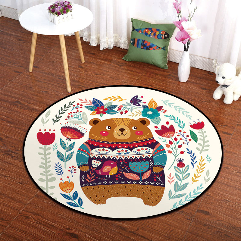 BowLift | Colorful Animal Painting Print Rug Multi-Colored Cartoon Rug Synthetic Washable Non-Slip Stain-Resistant Rug for Nursery