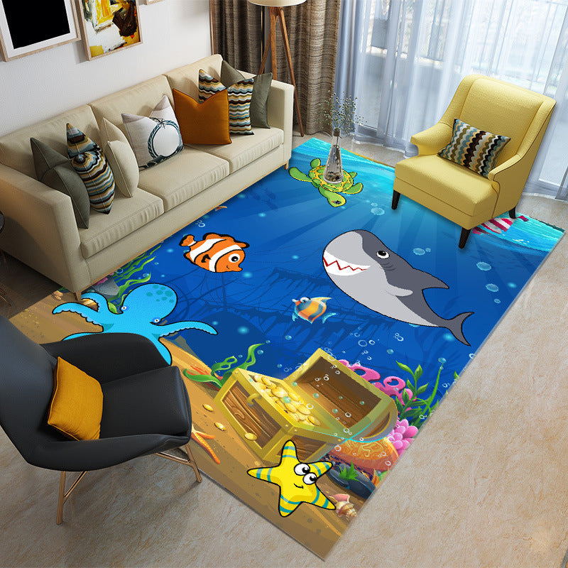 BowLift | Unique 3D Underwater World Carpet Multi Colors Children's Carpet Polypropylene Pet-friendly Stain-resistant Non-slip Rug for Baby Room