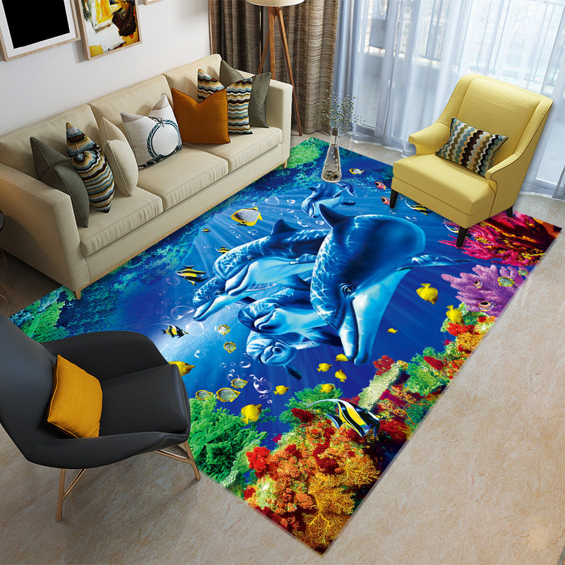 BowLift | Unique 3D Underwater World Carpet Multi Colors Children's Carpet Polypropylene Pet-friendly Stain-resistant Non-slip Rug for Baby Room