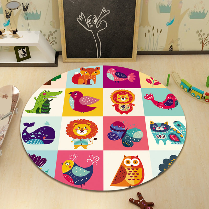 BowLift | Cartoon Character Indoor Rug Multi Colored Polyester Carpet Stain Resistant Non-Slip Backing Pet Friendly Rug for Child Room
