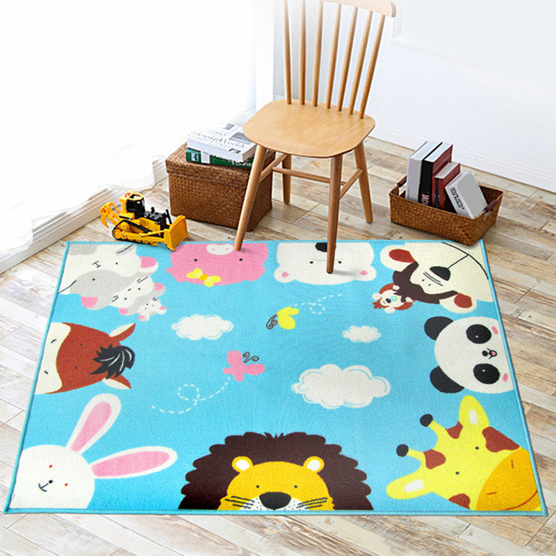 BowLift | Cartoon Kindergarten Area Rug Multi Colored Animal Pattern Rug Polypropylene Non-Slip Backing Pet-Friendly Washable Rug