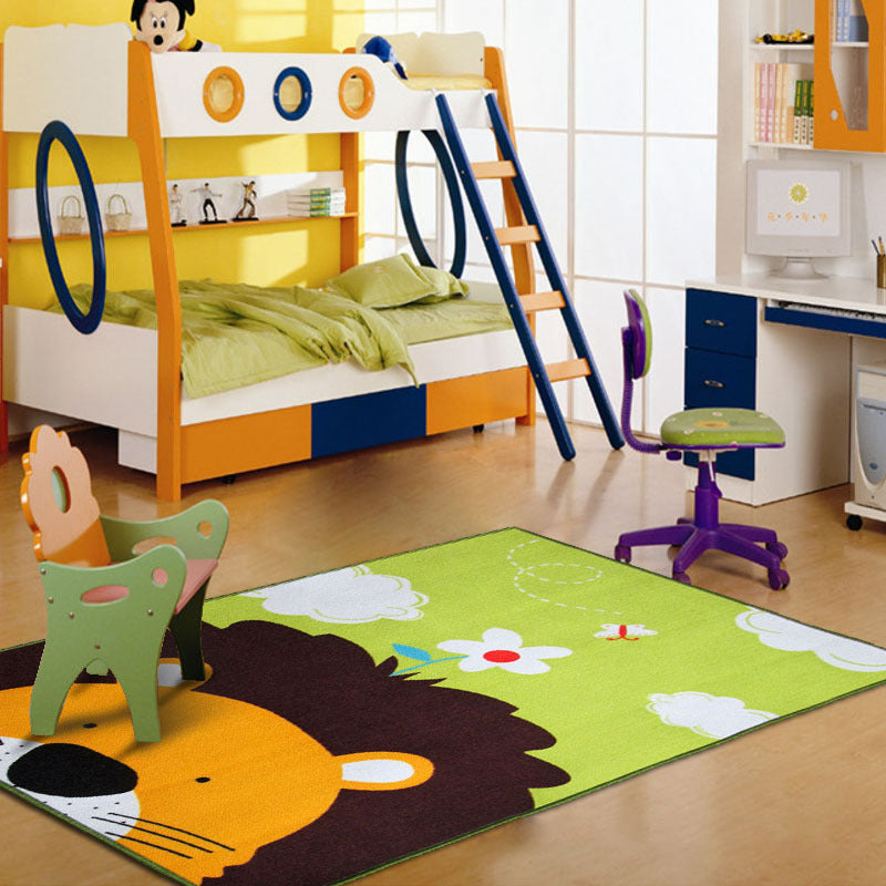 BowLift | Cartoon Kindergarten Area Rug Multi Colored Animal Pattern Rug Polypropylene Non-Slip Backing Pet-Friendly Washable Rug