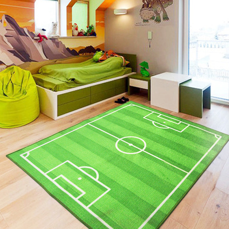 BowLift | Green Football Field Pattern Carpet Polyester Kids Carpet Stain Resistant Non-Slip Pet Friendly Carpet for Boys Room