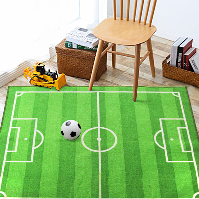 BowLift | Green Football Field Pattern Carpet Polyester Kids Carpet Stain Resistant Non-Slip Pet Friendly Carpet for Boys Room