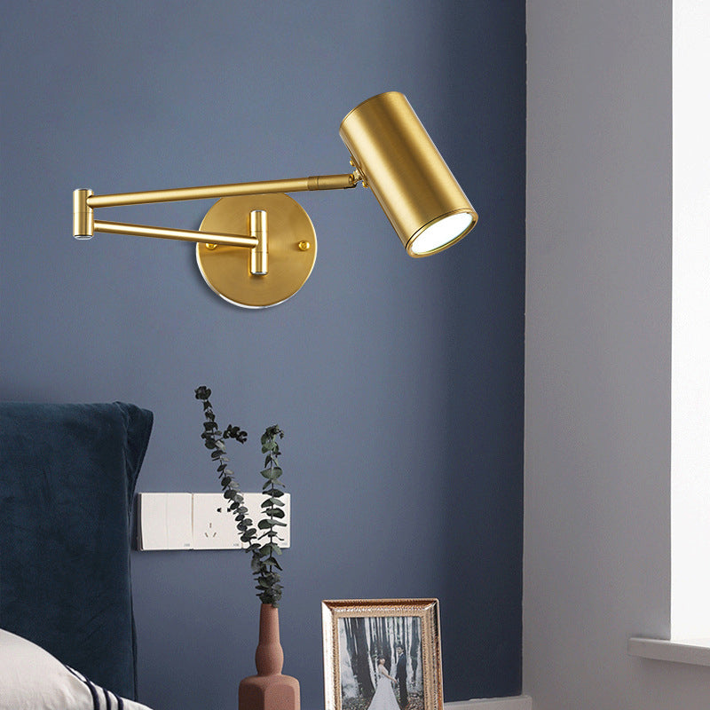 BowLift | Cylinder Wall Light Minimalistic Metallic Single-Bulb Nightstand Adjustable Wall Lighting Fixture