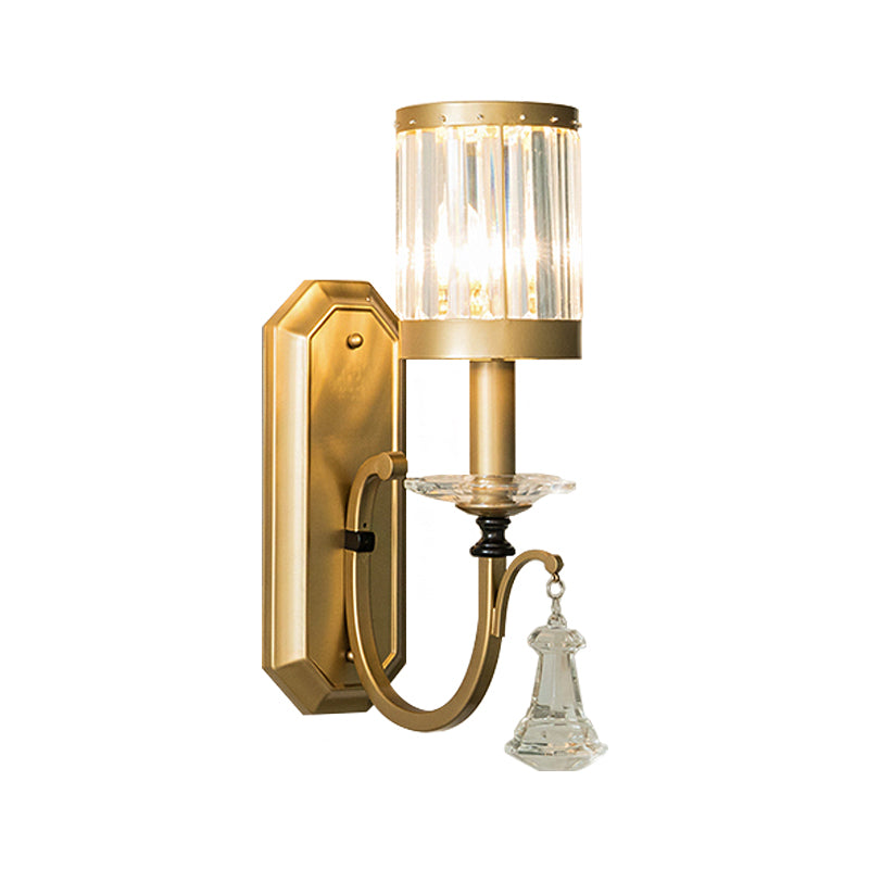 BowLift | Cylinder Wall Light Modernism Prism Crystal 1 Light Brass Wall Mount Light for the Living Room