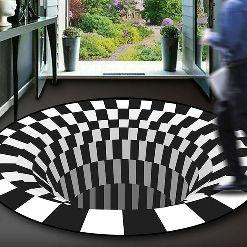 BowLift | Black-White Creative Carpet Polyester Optical Illusions Vortex Area Rug Pet Friendly Washable Non-Slip Rug for Hall
