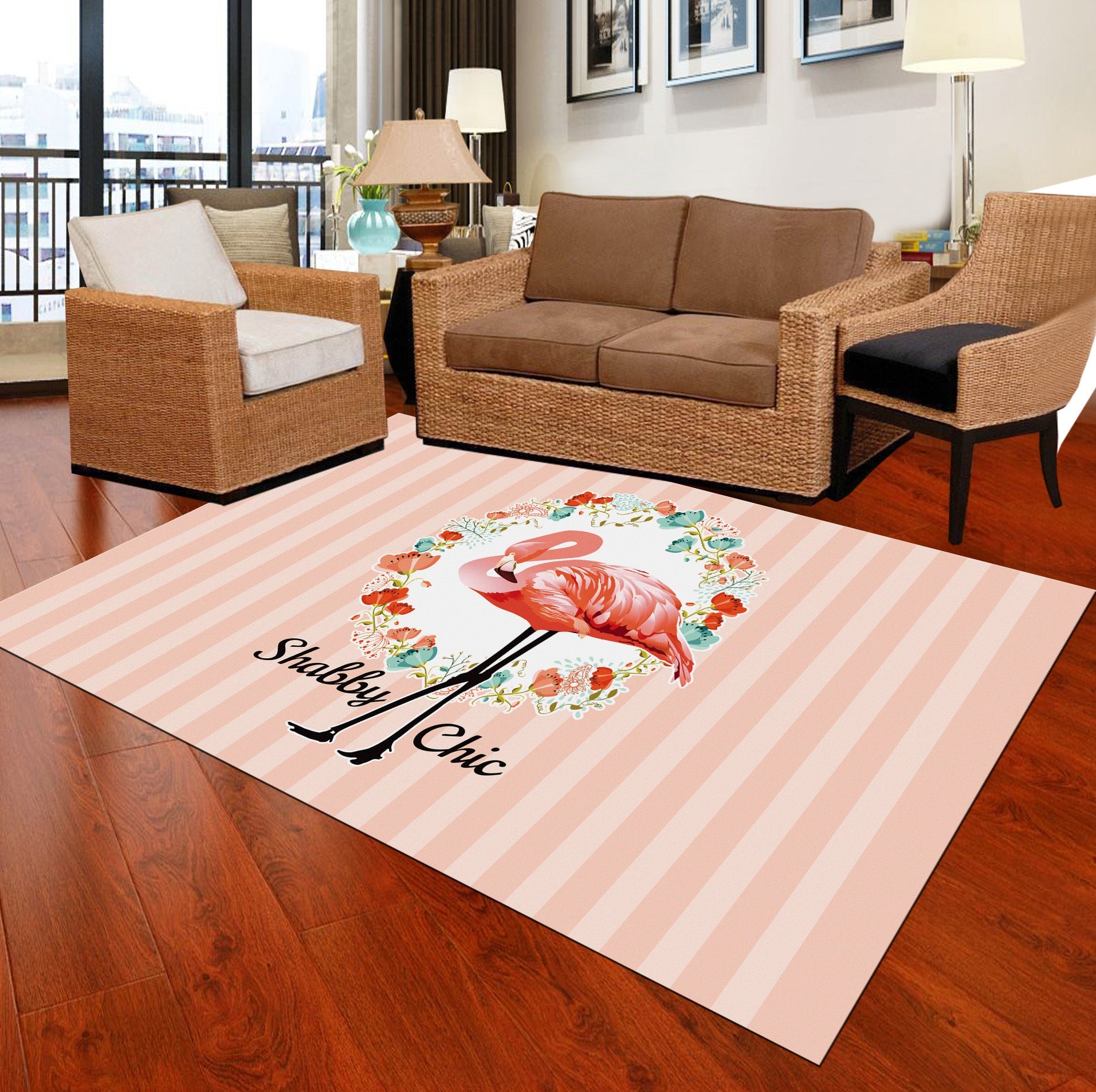 BowLift | Classic Tropix Indoor Rug Colorful Flamingo Rug Non-slip Back Stain-resistant Machine washable Rug for the Living Room