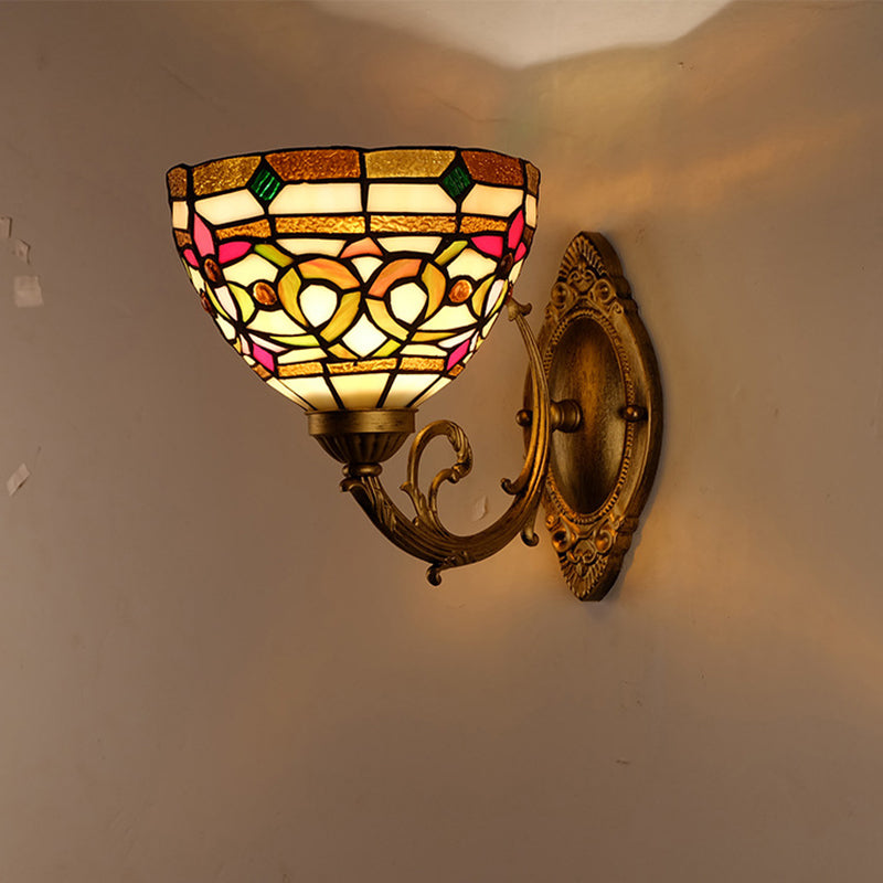 BowLift | Dome Shade Floral Stained Glass Wall Lamp Lighting Fixture Decorative Single Gold Wall-Mounted Lamp