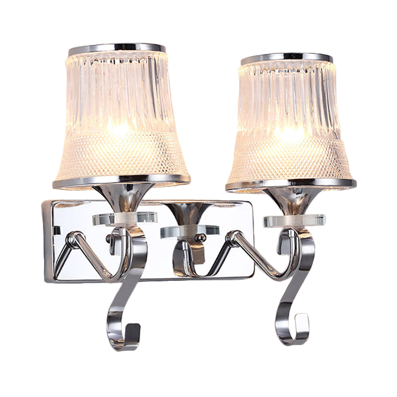 BowLift | Vintage Style Bell Wall Light Clear Glass 2 Lights Bedroom Gold Finish Wall Lamp with Crystal Accent