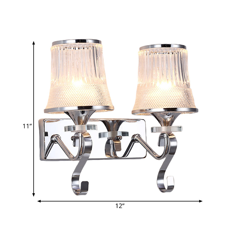 BowLift | Vintage Style Bell Wall Light Clear Glass 2 Lights Bedroom Gold Finish Wall Lamp with Crystal Accent