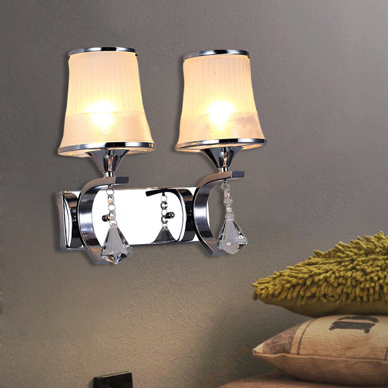 BowLift | Vintage Style Bell Wall Light Clear Glass 2 Lights Bedroom Gold Finish Wall Lamp with Crystal Accent