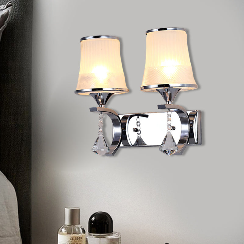 BowLift | Vintage Style Bell Wall Light Clear Glass 2 Lights Bedroom Gold Finish Wall Lamp with Crystal Accent