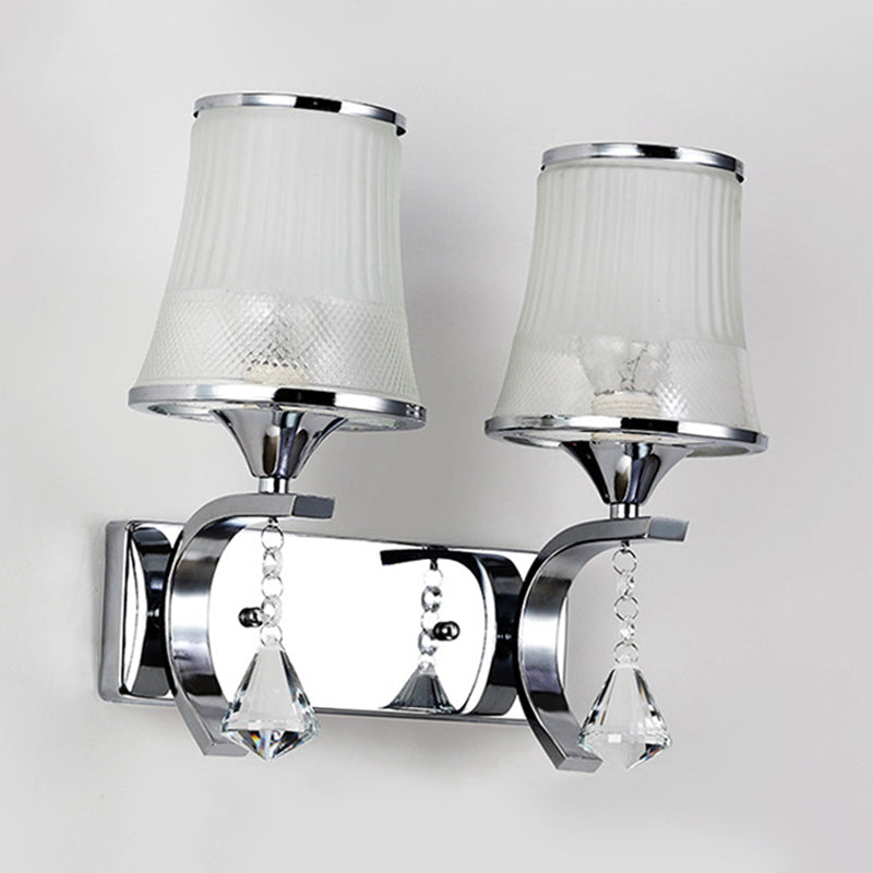 BowLift | Vintage Style Bell Wall Light Clear Glass 2 Lights Bedroom Gold Finish Wall Lamp with Crystal Accent