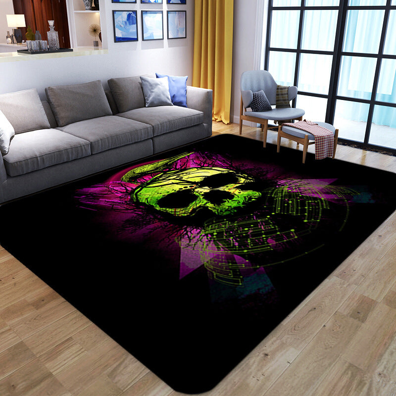 BowLift | Punk Abstract Skull Print Rug Black Novelty Rug Synthetic Stain Resistant Machine Washable Non-Slip Back Rug for Living Room