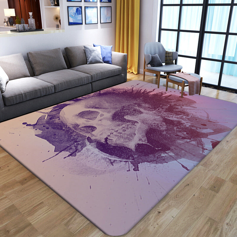 BowLift | Punk Abstract Skull Print Rug Black Novelty Rug Synthetic Stain Resistant Machine Washable Non-Slip Back Rug for Living Room
