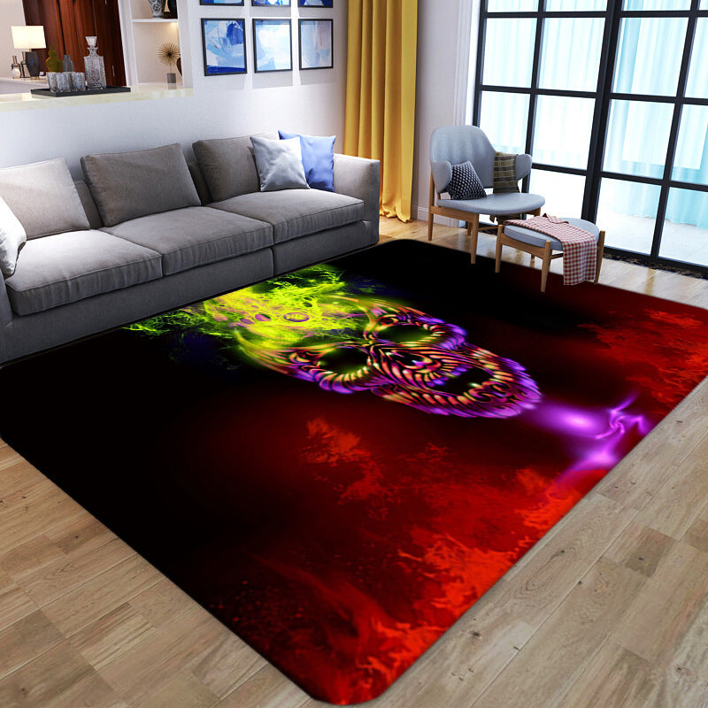 BowLift | Punk Abstract Skull Print Rug Black Novelty Rug Synthetic Stain Resistant Machine Washable Non-Slip Back Rug for Living Room