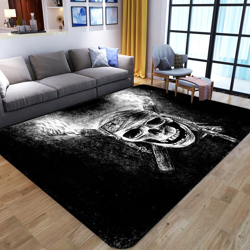 BowLift | Punk Abstract Skull Print Rug Black Novelty Rug Synthetic Stain Resistant Machine Washable Non-Slip Back Rug for Living Room