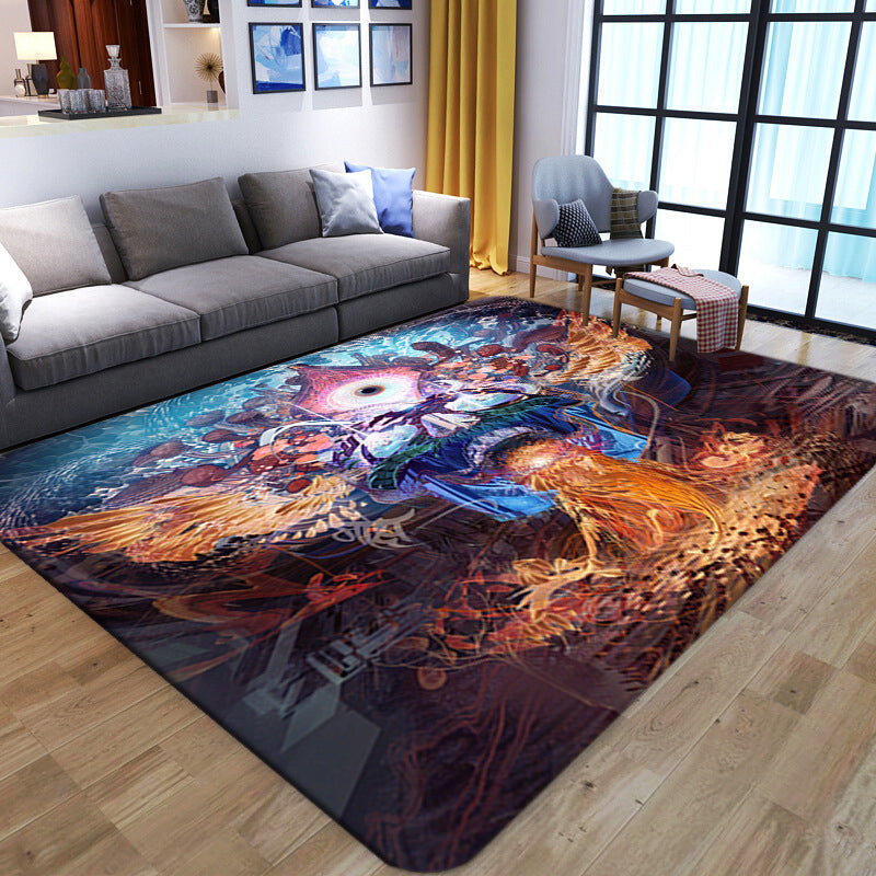 BowLift | Punk Abstract Skull Print Rug Black Novelty Rug Synthetic Stain Resistant Machine Washable Non-Slip Back Rug for Living Room