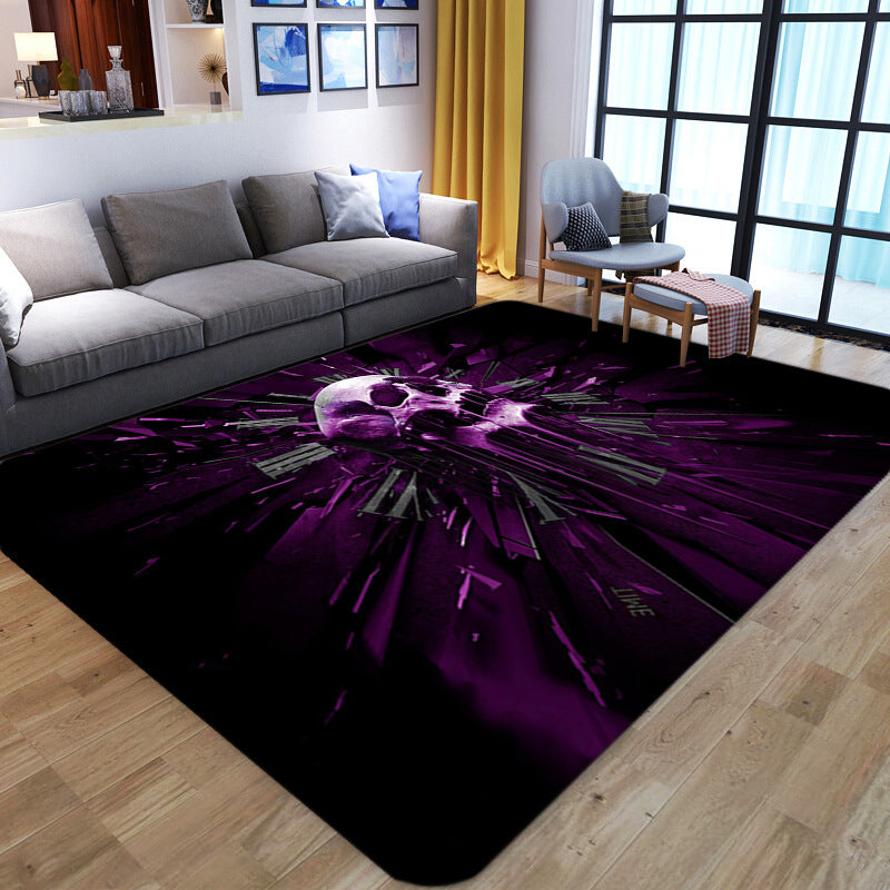 BowLift | Punk Abstract Skull Print Rug Black Novelty Rug Synthetic Stain Resistant Machine Washable Non-Slip Back Rug for Living Room