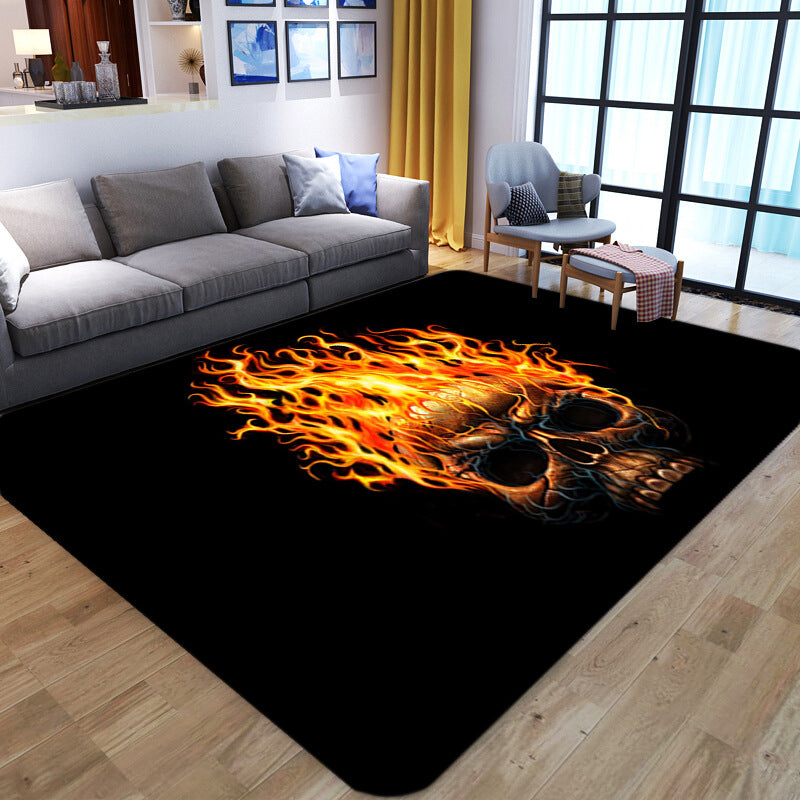 BowLift | Punk Abstract Skull Print Rug Black Novelty Rug Synthetic Stain Resistant Machine Washable Non-Slip Back Rug for Living Room