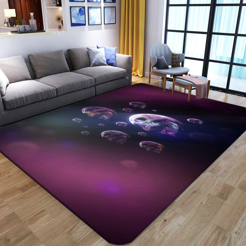 BowLift | Punk Abstract Skull Print Rug Black Novelty Rug Synthetic Stain Resistant Machine Washable Non-Slip Back Rug for Living Room