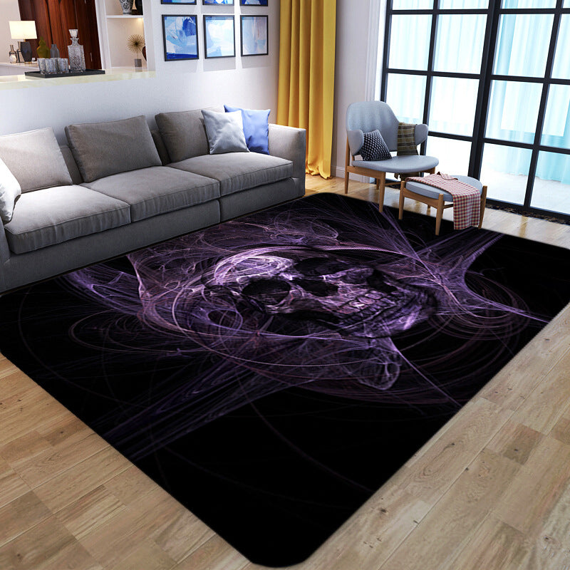 BowLift | Punk Abstract Skull Print Rug Black Novelty Rug Synthetic Stain Resistant Machine Washable Non-Slip Back Rug for Living Room
