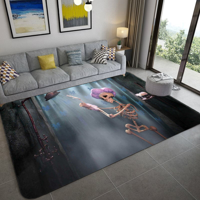 BowLift | Hip Hop Living Room Rug Black Optical Illusions Skull Rug Polypropylene Stain Resistant Pet Friendly Non-Slip Back Area Rug
