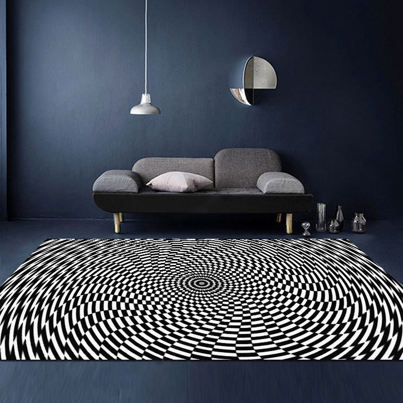BowLift | Unusual Visual Deception Rug Black and White Modern Area Rug Polypropylene Pet Friendly Machine Washable Non-Slip Rug for Home Deco