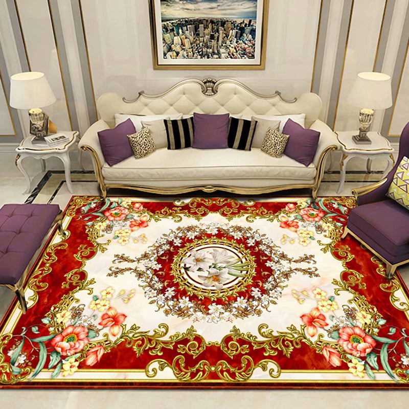 BowLift | Peony Patterned Rug Multicolor Rug Stain Resistant Non-Slip Back Machine Washable Rug for Living Room