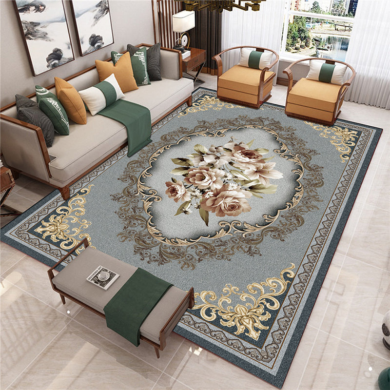 BowLift | Peony Patterned Rug Multicolor Rug Stain Resistant Non-Slip Back Machine Washable Rug for Living Room