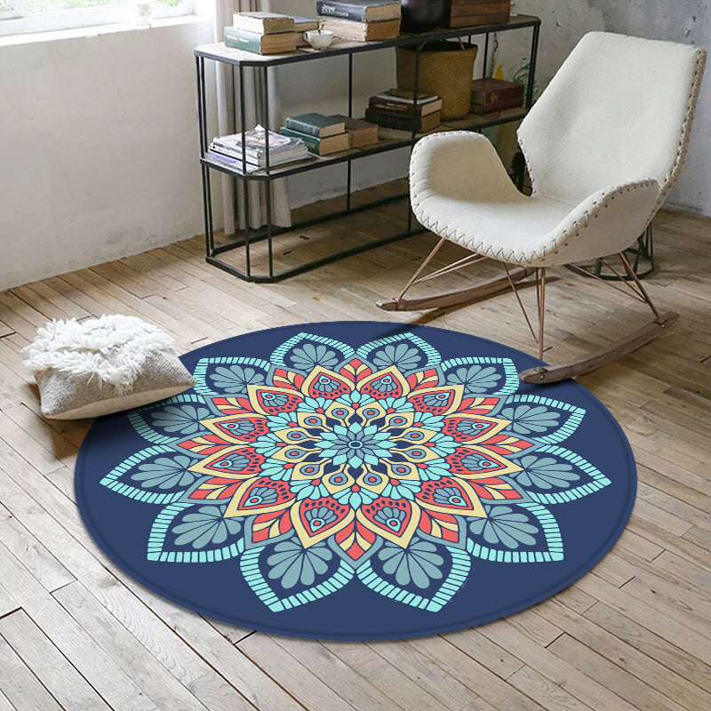 BowLift | Aesthetic Mandala Rug Multicolored Moroccan Rug Polyester Non-slip Back Washable Stain-resistant Rug for Room