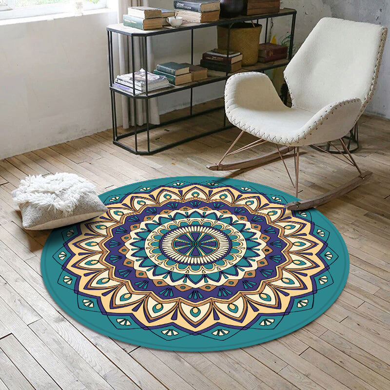 BowLift | Aesthetic Mandala Rug Multicolored Moroccan Rug Polyester Non-slip Back Washable Stain-resistant Rug for Room