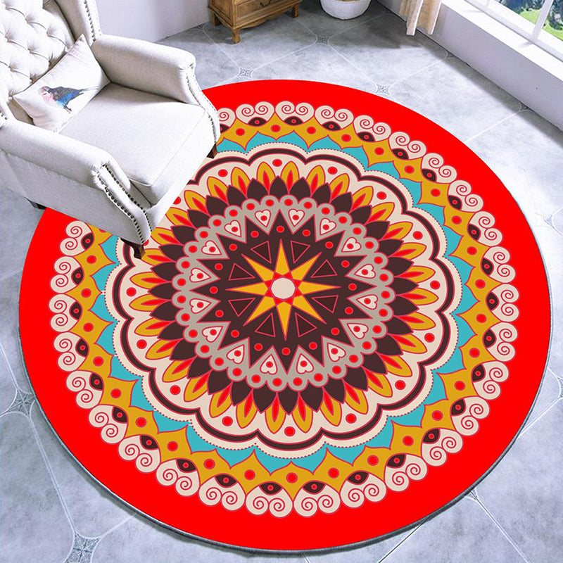 BowLift | Beautiful mandala patterned rug Multicolored Moroccan area rug Polyester pet friendly stain resistant non-slip backing rug for tea room