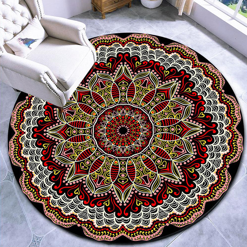 BowLift | Beautiful mandala patterned rug Multicolored Moroccan area rug Polyester pet friendly stain resistant non-slip backing rug for tea room