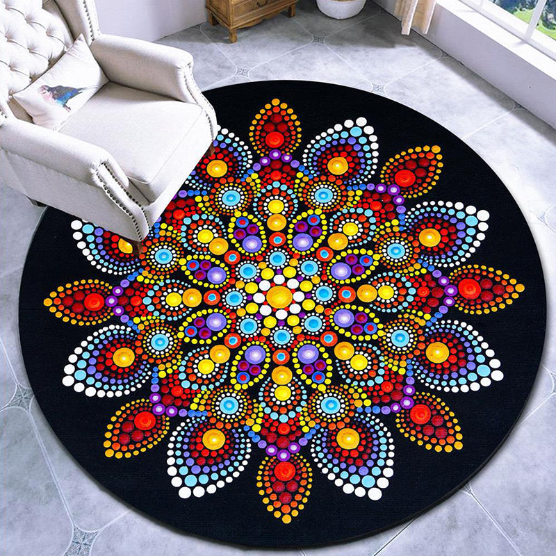 BowLift | Beautiful mandala patterned rug Multicolored Moroccan area rug Polyester pet friendly stain resistant non-slip backing rug for tea room