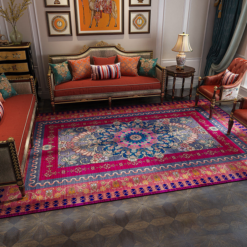 BowLift | Beautiful floral patterned rug Multicolored Moroccan rug Polyester Washable Non-slip backing Stain-resistant rug for guest room