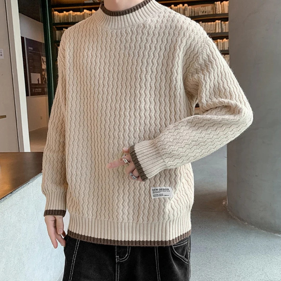 Merino Wool Pullover with Wave Texture