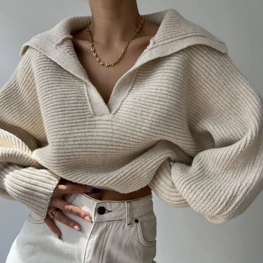 Ribbed V-Neck Sweater in Soft Stretch Knit