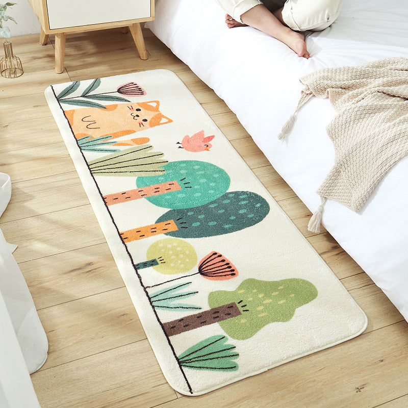 BowLift | Casual Living Room Rug Multicolored Cartoon Plant Pattern Rug Synthetic Pet-Friendly Non-Slip Rug