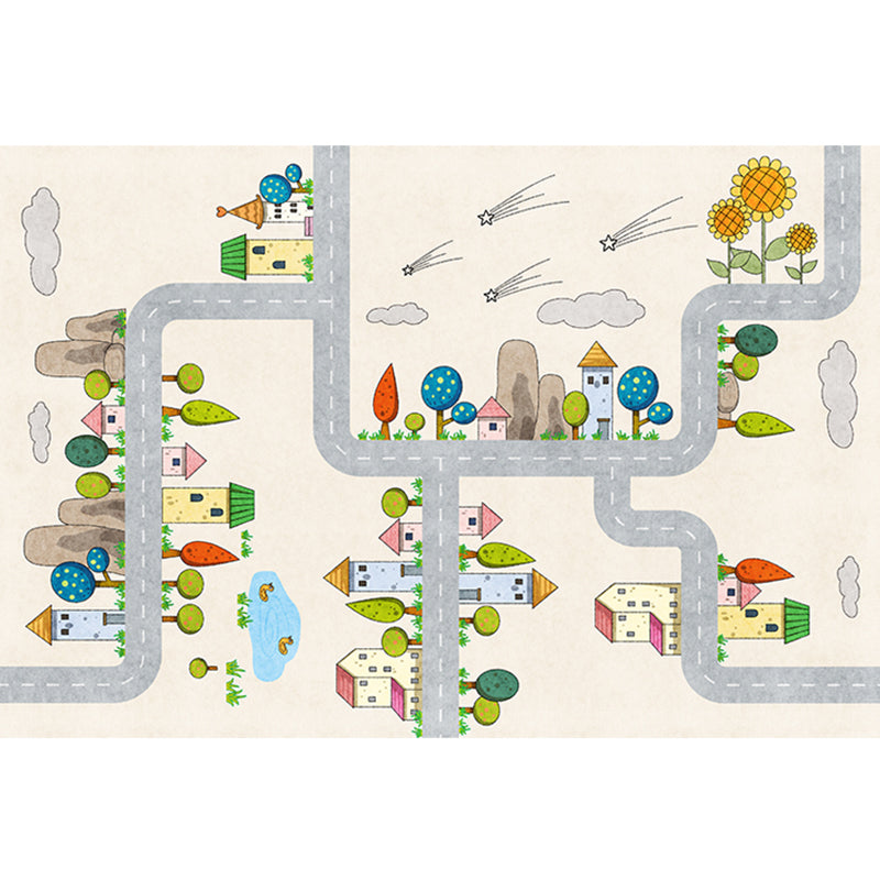 BowLift | Casual Cartoon Patterned Rug Multicolored Cotton Blend Rug Non-Slip Back Easy Care Rug for the Bedroom