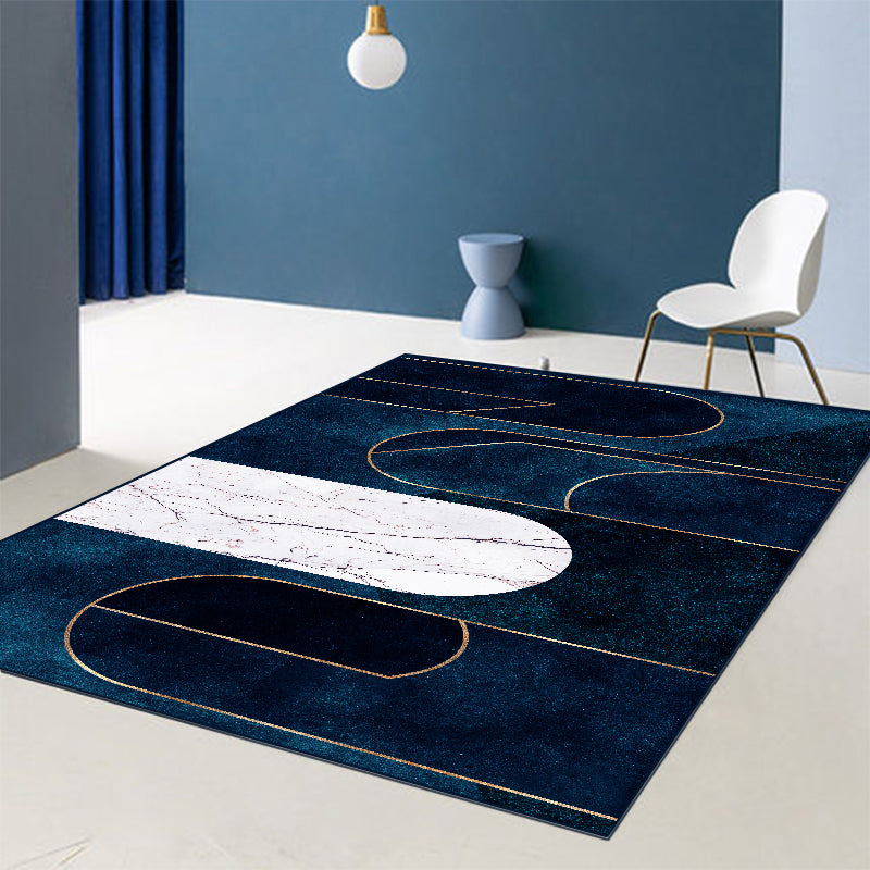 BowLift | Blue Abstract Printed Rug Cotton Blend Creative Rug Washable Non-Slip Back Rug for the Living Room