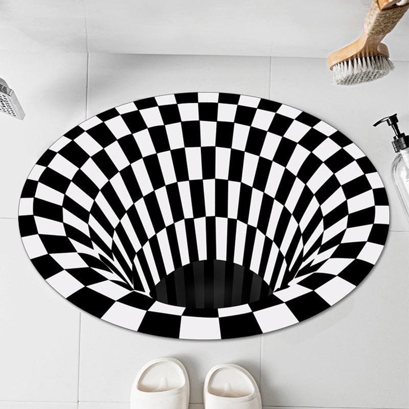 BowLift | Casual 3D Geo Rug Black-White Creative Area Rug Polyester Non-Slip Back Machine Washable Indoor Rug for Bathroom