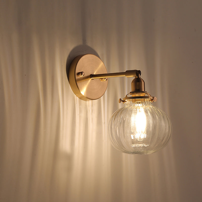 BowLift | Pumpkin Shadow Glass Wall Mount Light Antique Style 1-Light Nightstand Wall Lighting Fixture