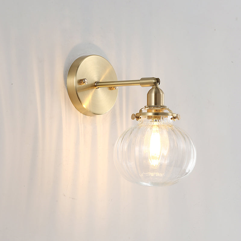 BowLift | Pumpkin Shadow Glass Wall Mount Light Antique Style 1-Light Nightstand Wall Lighting Fixture