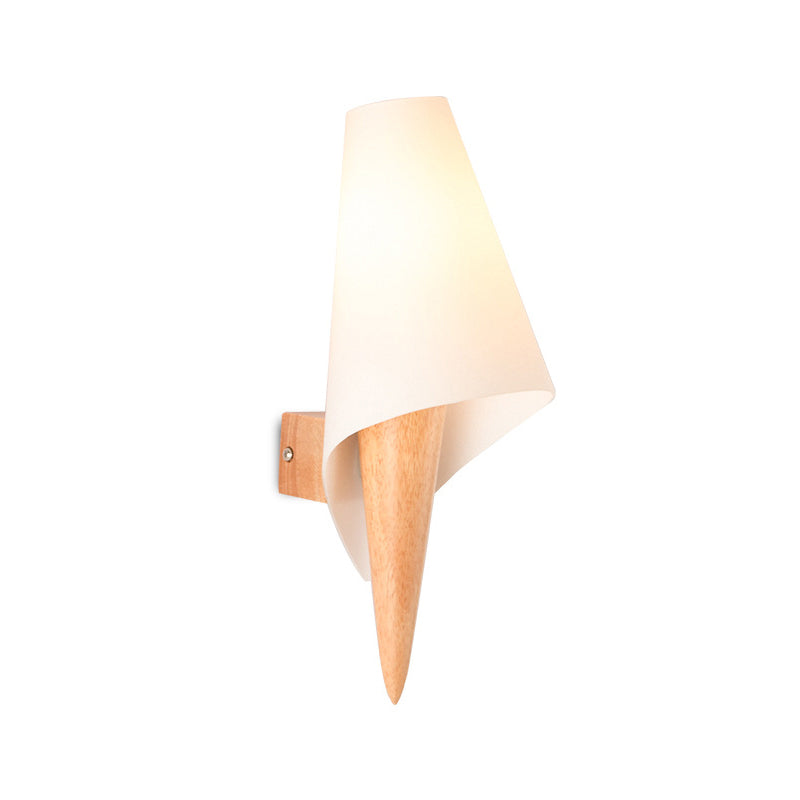 BowLift | Ice Cream Cone Wall Mounted Lamp Simplicity Wood Single Bulb Nightstand Wall Light with White Glass Shade