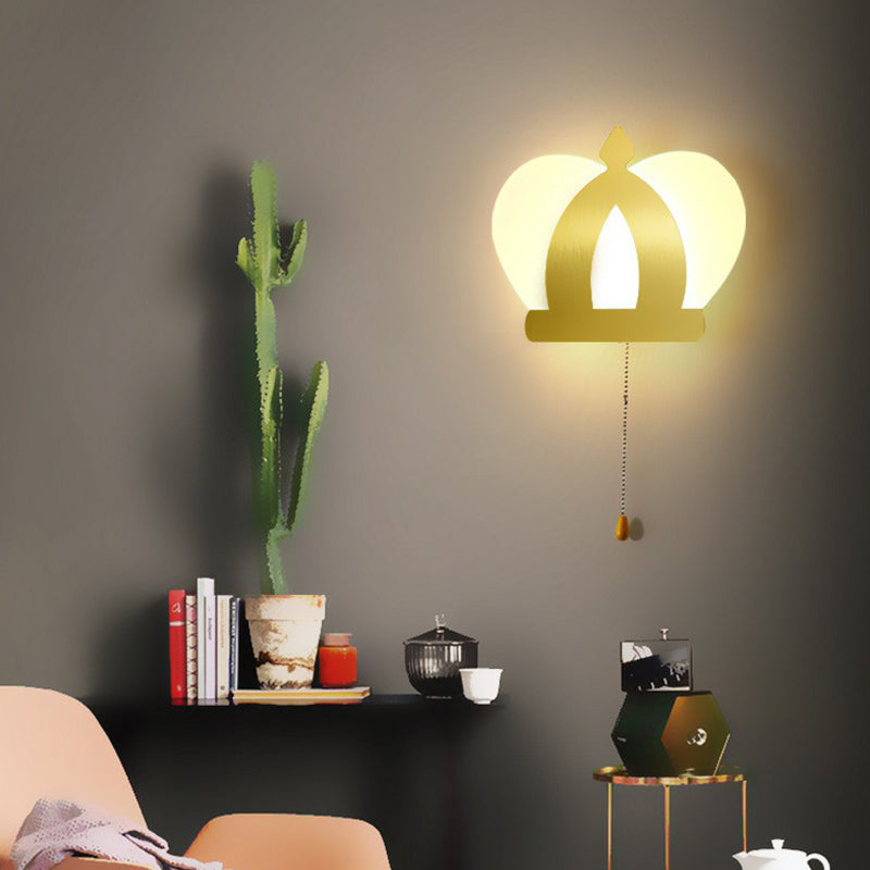 BowLift | Crown Acrylic Wall Light Modern Style Gold LED Wall Lighting with Pull Chain for Bedroom